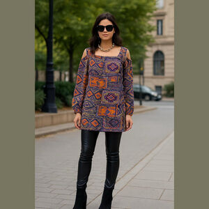Geometric Patterned Tunic - Orange and Purple